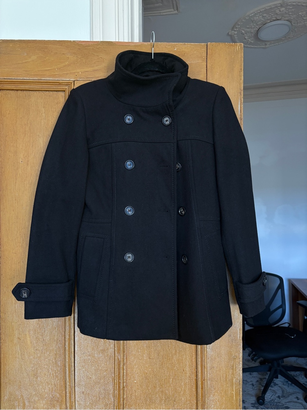 Thread & Supply Black High-neck wool Peacoat